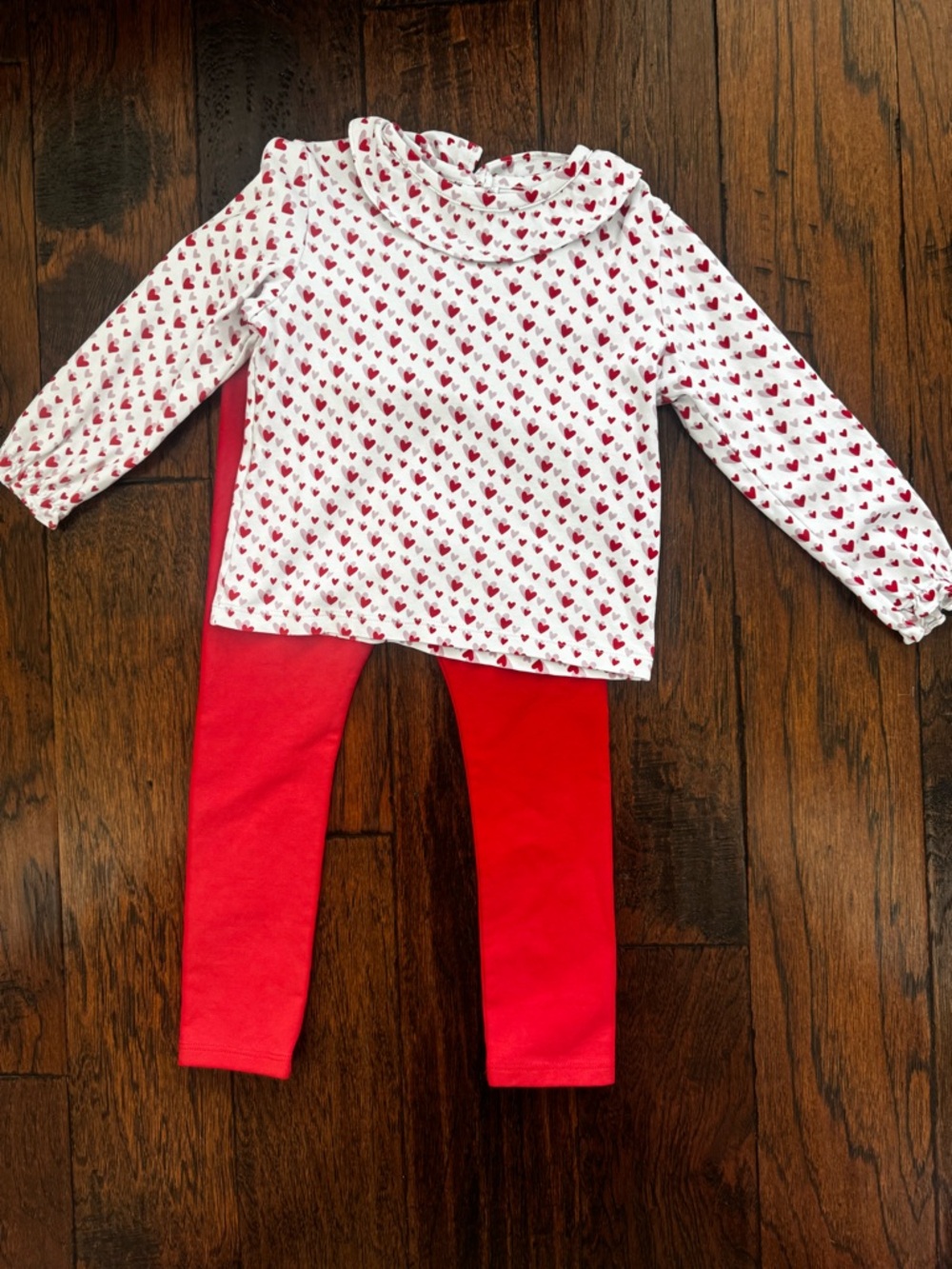 Kids Heart-Print Top & Red Leggings Matching Set